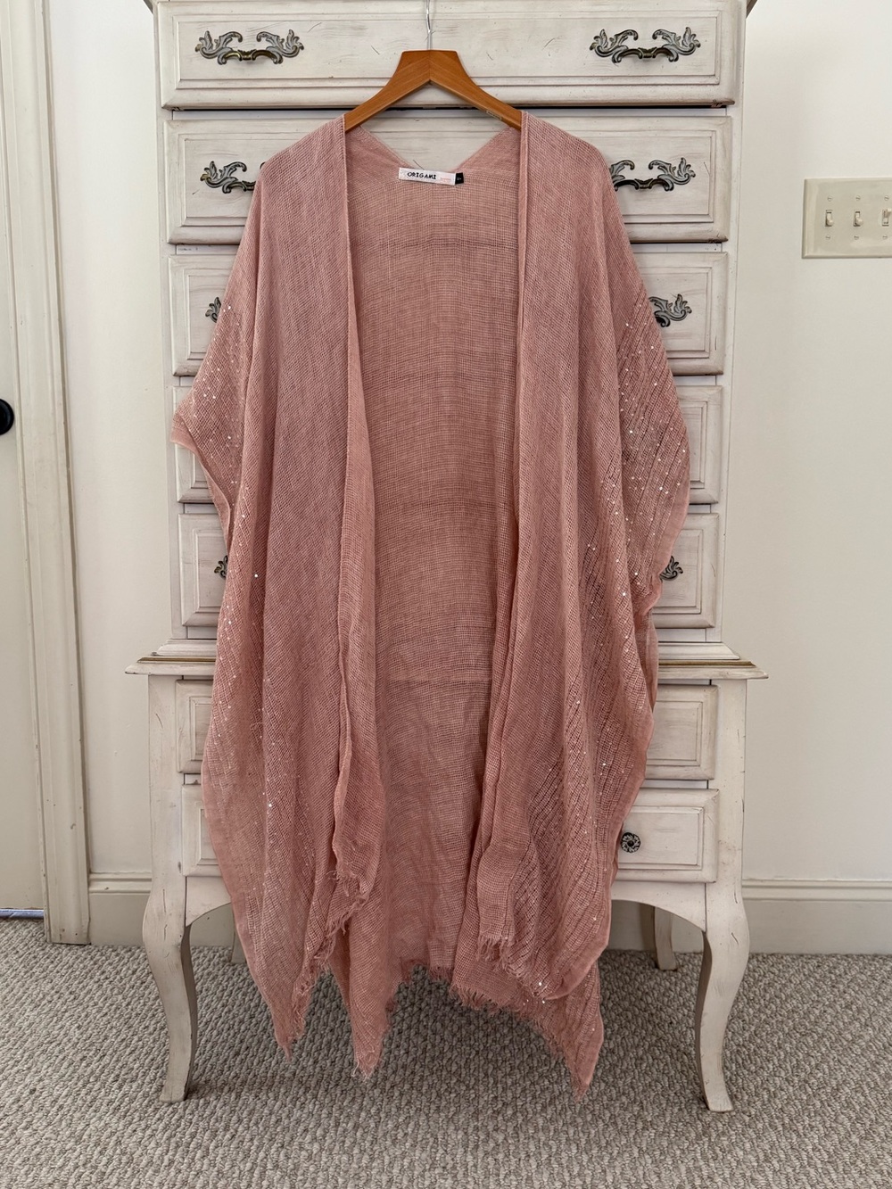 Origami Pink Sequin Gauze Kimono